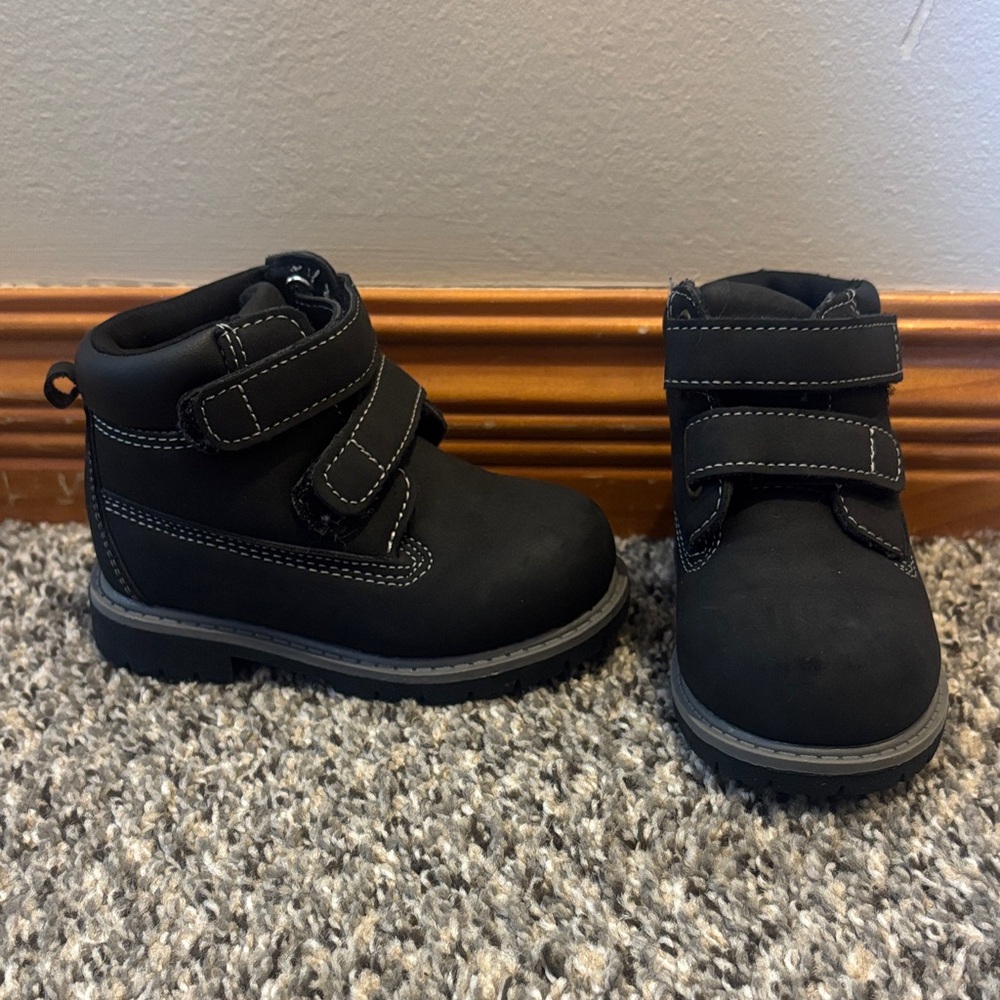 Wonder Nation Kids Black Boots with Double Straps